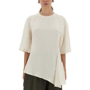 STUDIO NICHOLSON Asymmetrical Drape Short Sleeve Top Women WHITE T-Shirts & Tops